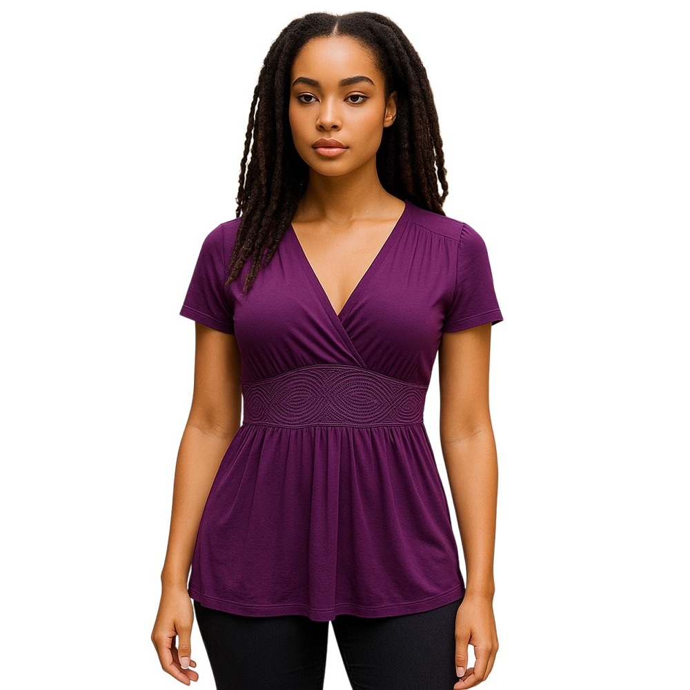 Banana Republic S/S V-Neck Soft Silk Trim Medium Shirt Minimalist Office